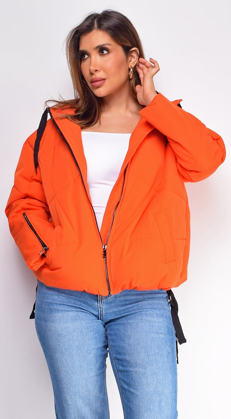 Varvara Orange Oversized Quilted Puffer Jacket